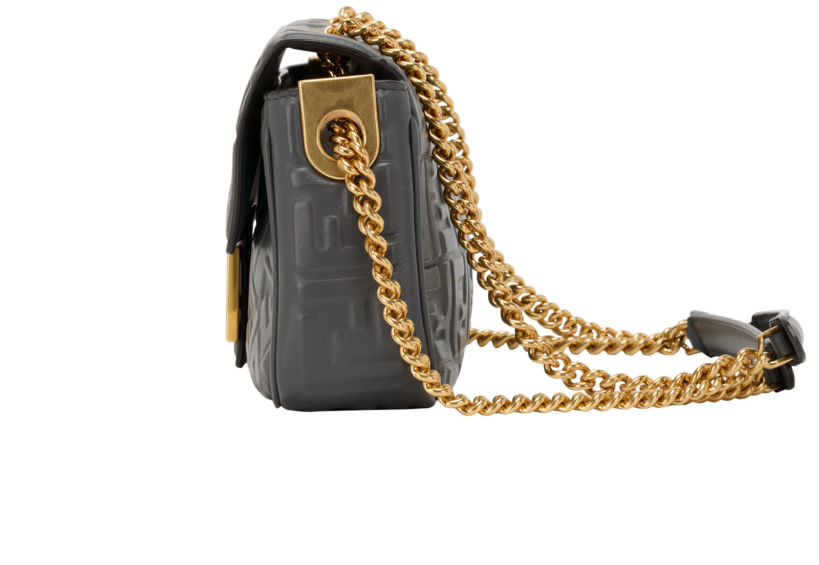 Embossed FF Baguette, &pound;1,300, Handbags, Grey, Leather, Bottom view